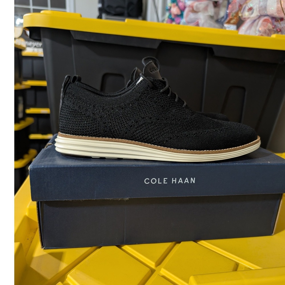 New Cole Haan Original Grand Stitchlite Wingtip Oxford Black Ivory Mens 8 M